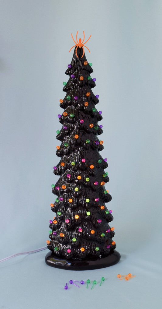 Ceramic Halloween tree - Fall Centerpiece - Halloween Decor - Ceramic Village - Tree 13 inches tall - Teresa's Ceramics