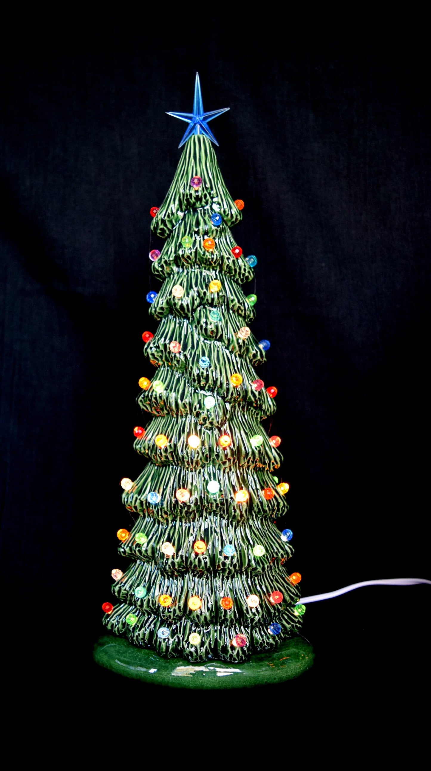 Vintage-Style Slim Green Lighted Christmas Tree Centerpiece - 13 Inch Tall Holiday Decoration