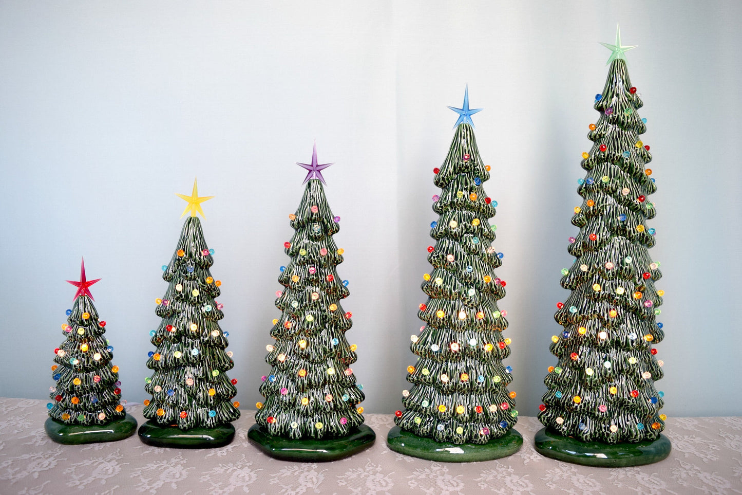 Vintage-Style Slim Green Lighted Christmas Tree Centerpiece - 13 Inch Tall Holiday Decoration