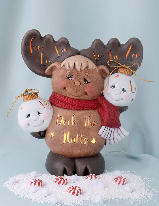 Christmas Holiday Moose lighted - Deck the Halls - Teresa's Ceramics