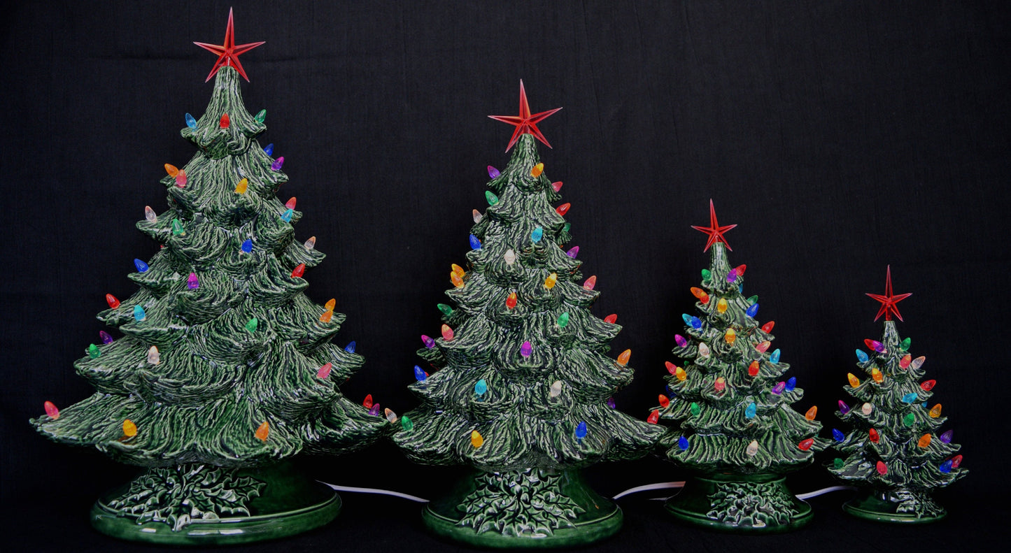 16-inch Vintage Ceramic Christmas Tree with Lights and Music Box - Tabletop Xmas Centerpiece