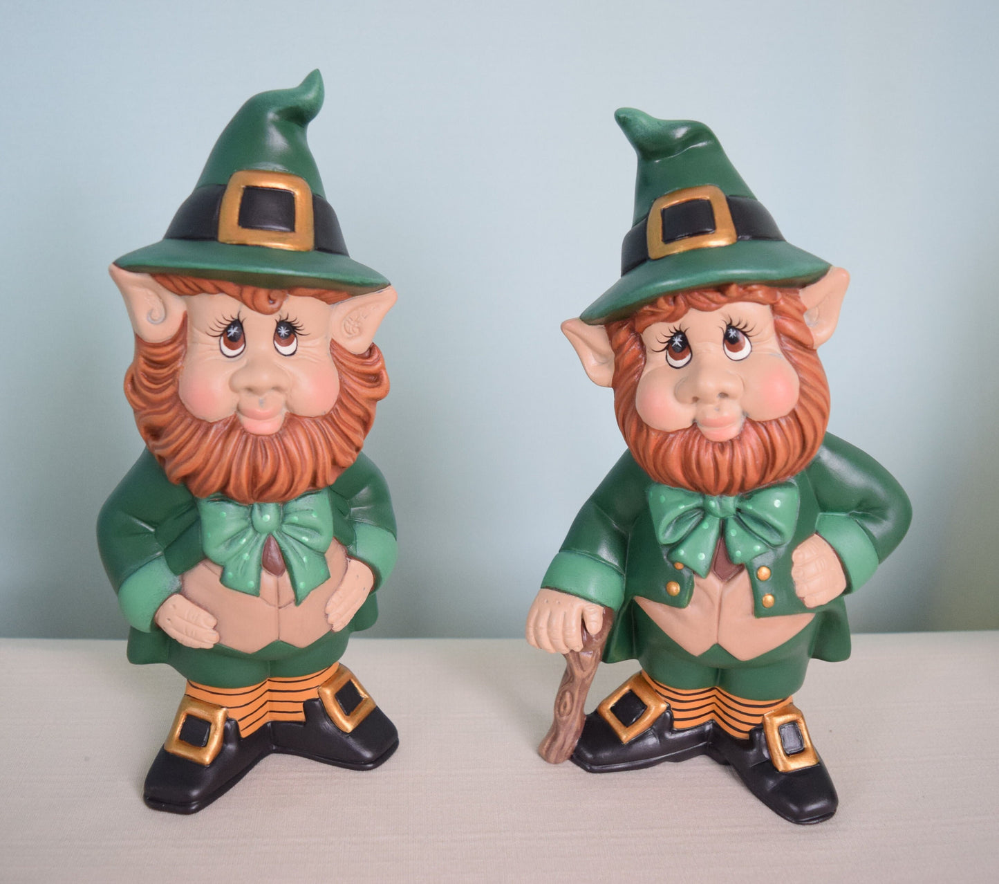 St. Patrick's Day Leprechaun Figurines: Set of 3 Ceramic Irish Folk Statues with Gold Pots - Teresa's Ceramics