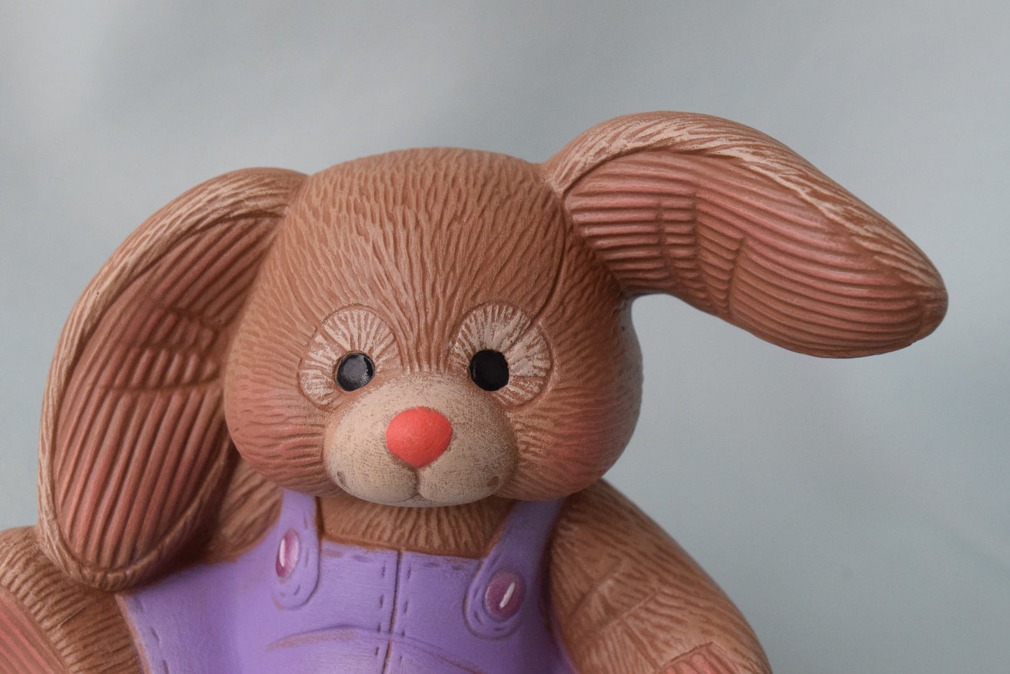 Ceramic Bunny Wearing Purple Bib Overalls - Easter Bunny