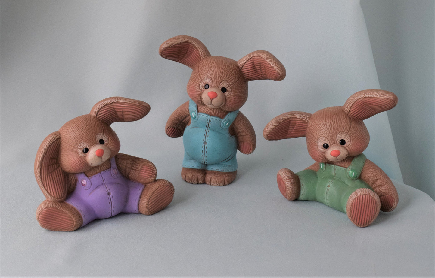 Ceramic Bunny Wearing Purple Bib Overalls - Easter Bunny