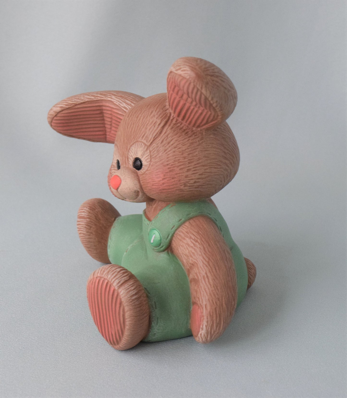 Adorable Spring Easter Bunny in Green Overalls - Ceramic Rabbit Decor for Baby Shower & Basket Gifts