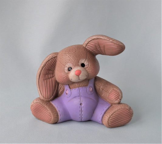 Ceramic Bunny Wearing Purple Bib Overalls - Easter Bunny