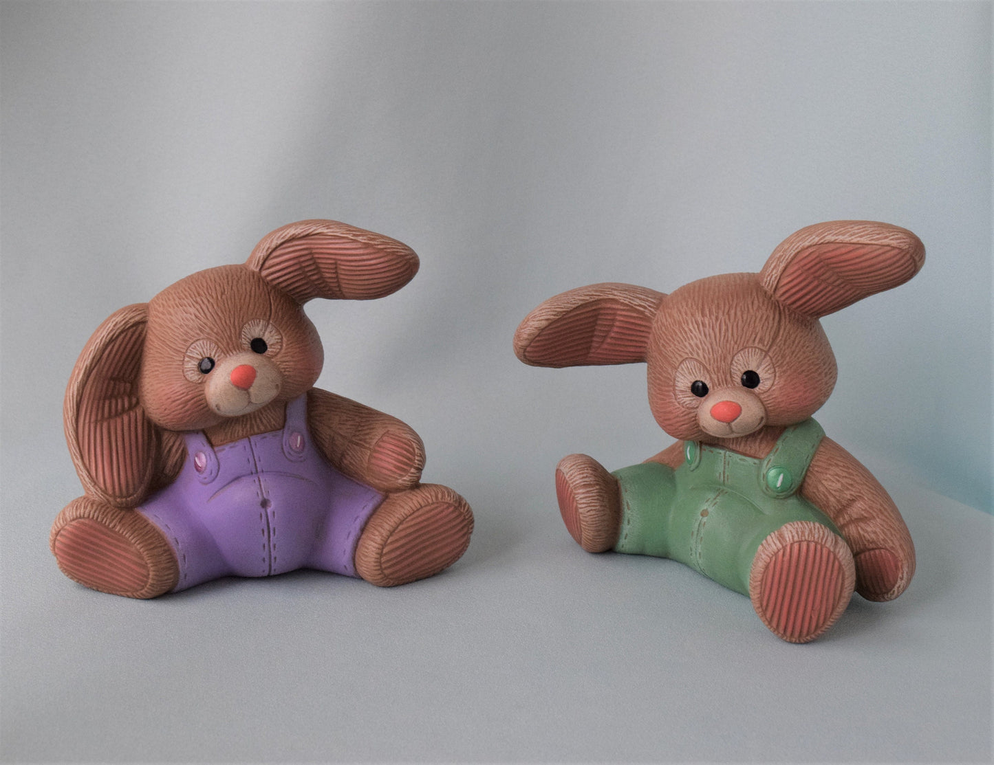 Ceramic Bunny Wearing Purple Bib Overalls - Easter Bunny
