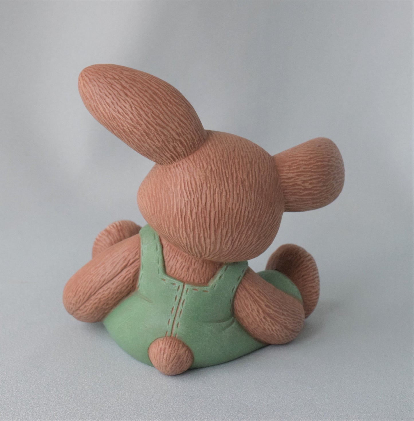 Adorable Spring Easter Bunny in Green Overalls - Ceramic Rabbit Decor for Baby Shower & Basket Gifts