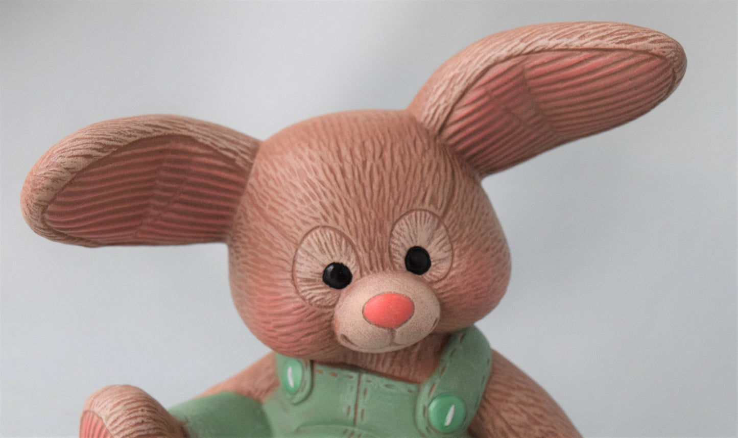 Adorable Spring Easter Bunny in Green Overalls - Ceramic Rabbit Decor for Baby Shower & Basket Gifts - Teresa's Ceramics