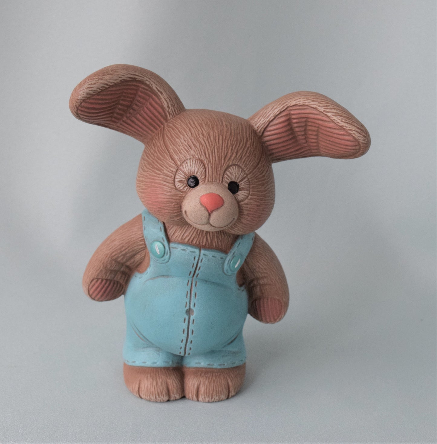 Ceramic Bunny Wearing Blue Bib Overalls - Easter Bunny - Teresa's Ceramics