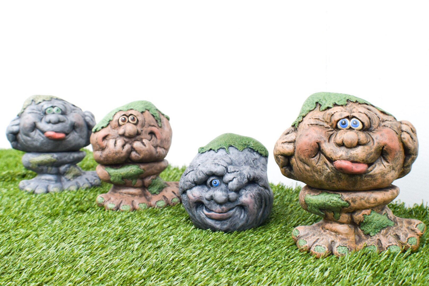 Hear No Evil Rock Face - Funny Face Garden Stone Decor - Yard Art with Personality | Father's Day Gift Idea | Moss Head Rock With Feet