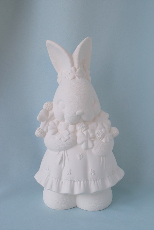 Four Leaf Clover Girl & Boy Bunnies - Bisque - Ready to Paint Do it Yourself Project - Teresa's Ceramics
