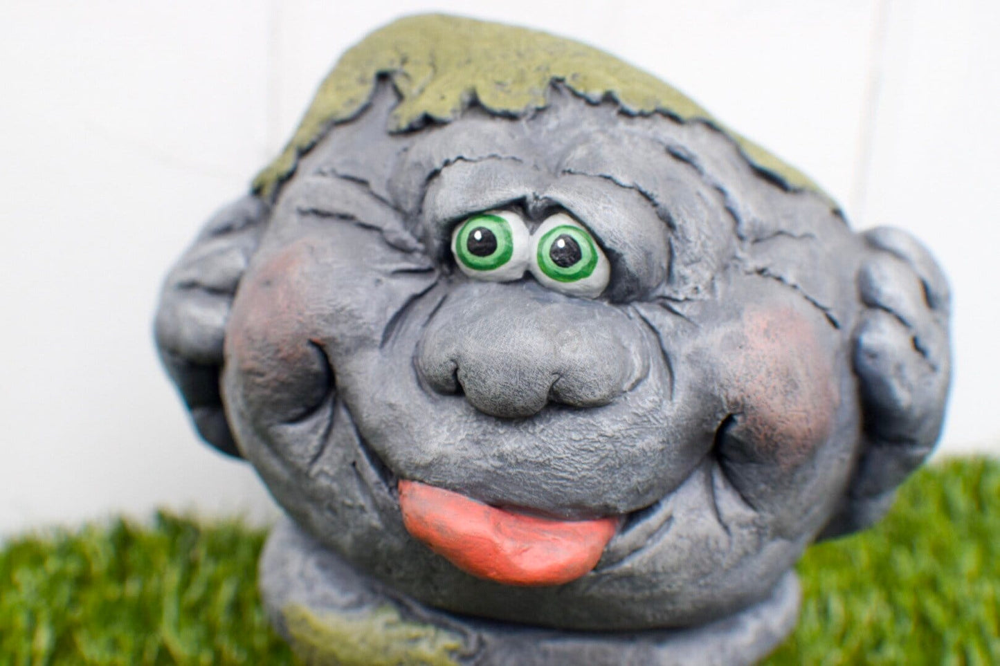 Hear No Evil Rock Face - Funny Face Garden Stone Decor - Yard Art with Personality | Father's Day Gift Idea | Moss Head Rock With Feet