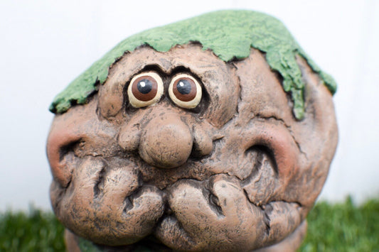 See No Evil Rock Face - Funny Face Garden Stone Decor - Yard Art with Personality | Moss Head Stones | Rock Sculpture | Fraggle Rock | - Teresa's Ceramics