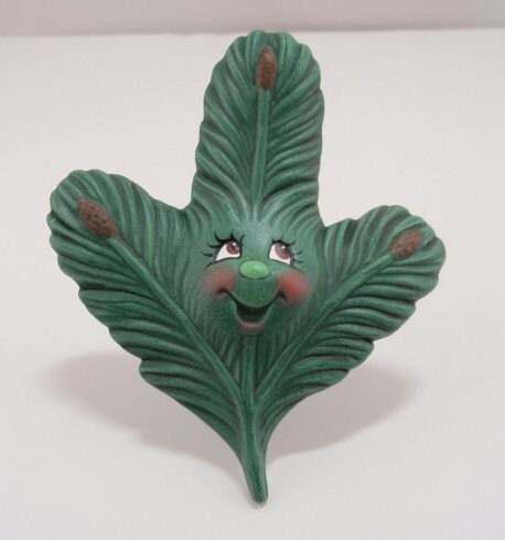 Ceramic Christmas ornament - Evergreen Leaf Ornament - Evergreen Character - Christmas in July Sale - Stocking Stuffer - Gift for Kids