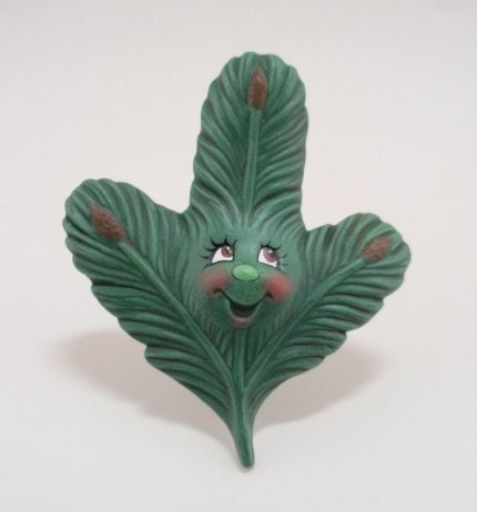 Ceramic Christmas ornament - Evergreen Leaf Ornament - Evergreen Character - Christmas in July Sale - Stocking Stuffer - Gift for Kids