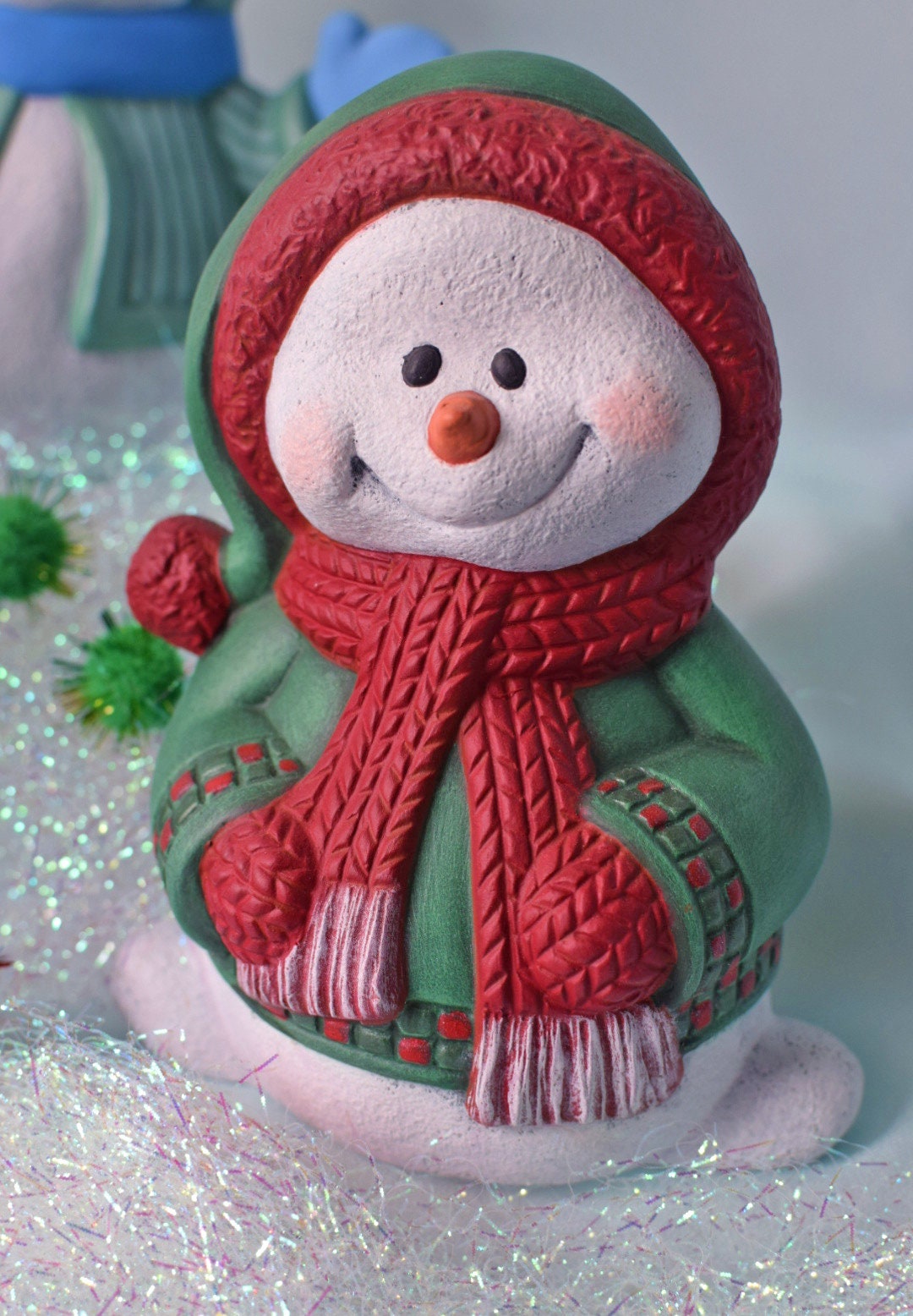 Ceramic Christmas Snowman - Classic Red and Green