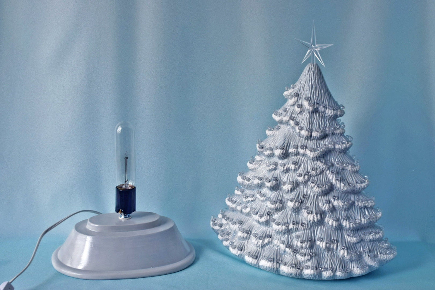 Medium Blue Ceramic Christmas Tree with Snow | Festive Windowsill Decoration for Holiday Mantel