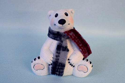 Cute Little Polar Bear All Bundled Up With Scarf - Teresa's Ceramics