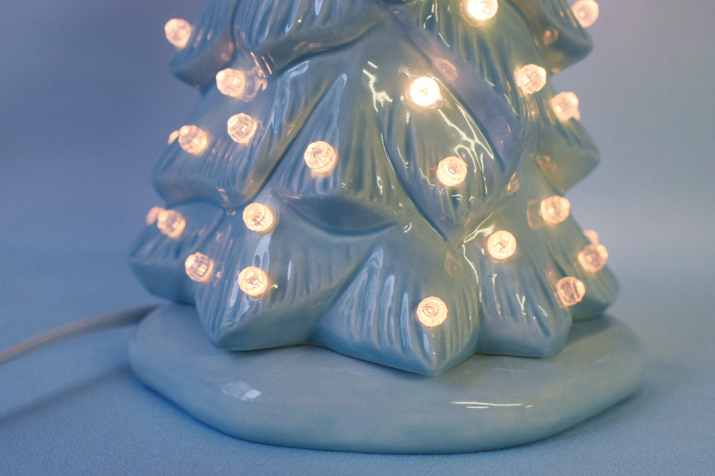 Wispy Pine Ceramic Christmas Tree - Sea-Glass Color with Clear Lights for Holiday Mantel Decor
