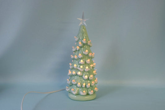 Ceramic Christmas Tree - Light Green With Snow - Teresa's Ceramics