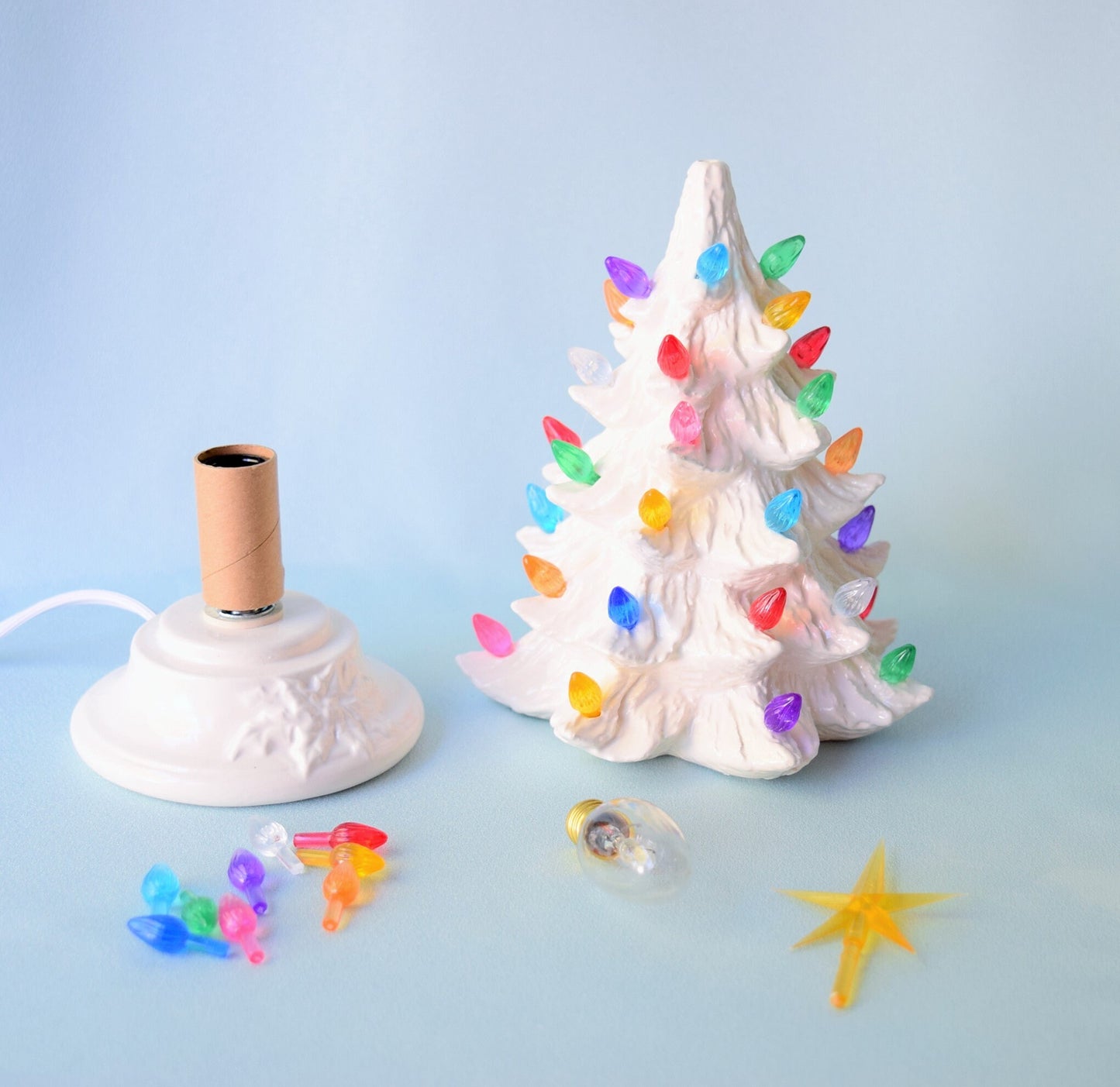 8-inch Vintage-Style White Ceramic Lighted Christmas Tree Centerpiece Nightlight Holiday Decoration