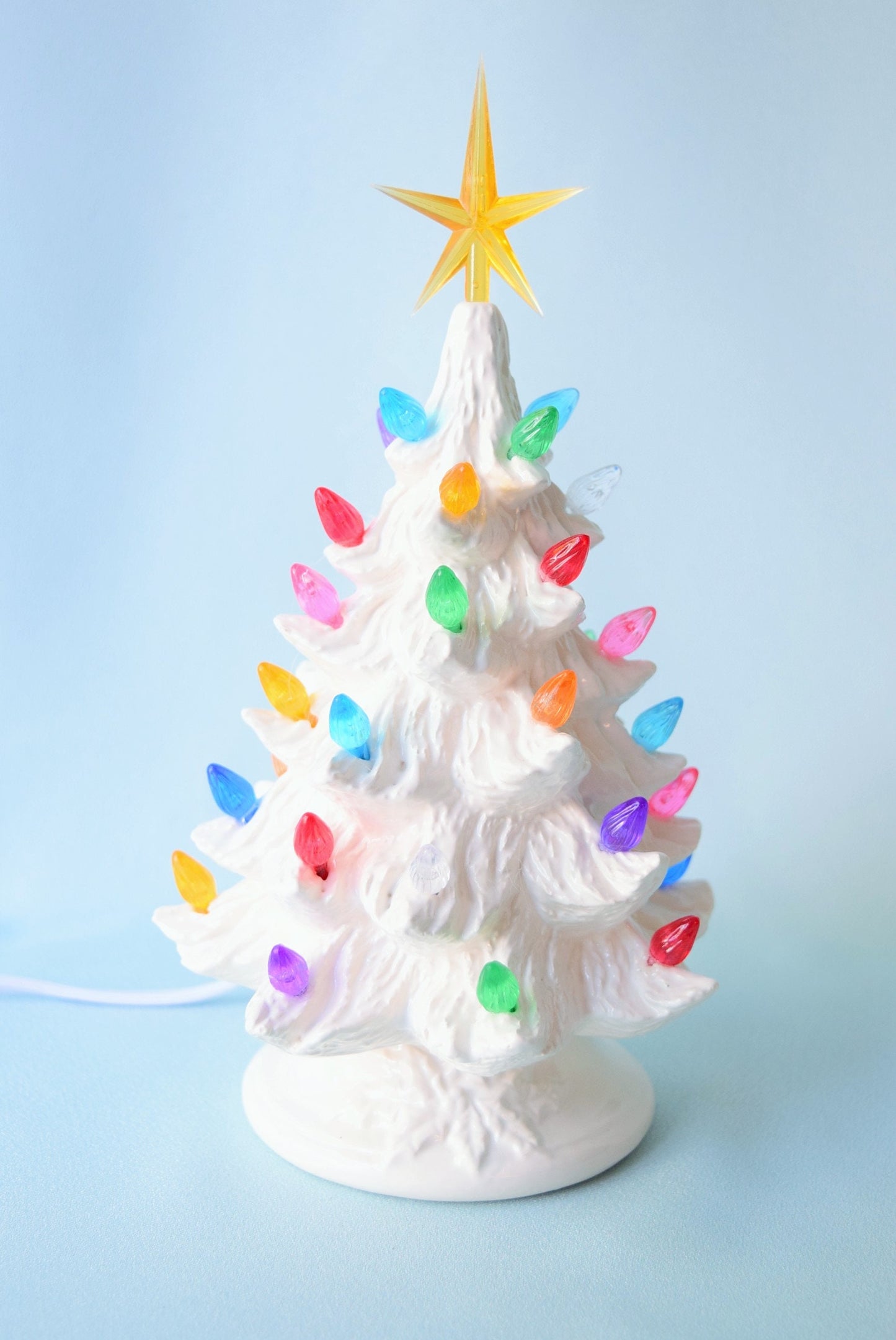 8-inch Vintage-Style White Ceramic Lighted Christmas Tree Centerpiece Nightlight Holiday Decoration