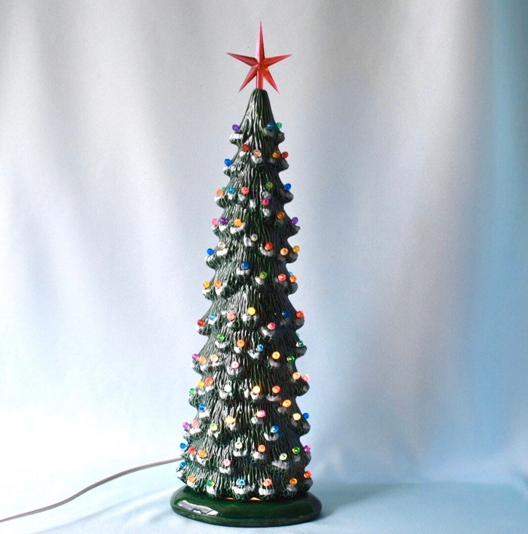 Slim Snowy Pine Ceramic Christmas Tree - Vintage-Inspired Lighted Holiday Decor for Home Village Display