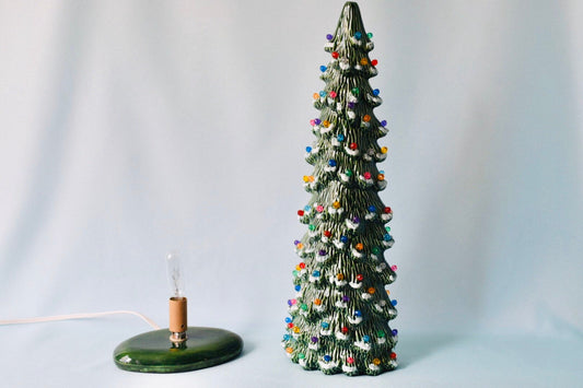 Slim Snowy Pine Ceramic Christmas Tree - Vintage-Inspired Lighted Holiday Decor for Home Village Display