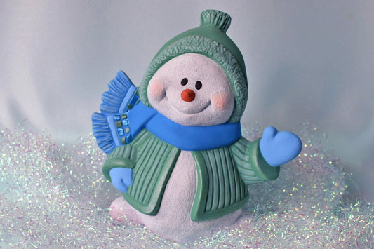 Ceramic Snowman | Green Hat & Blue Scarf