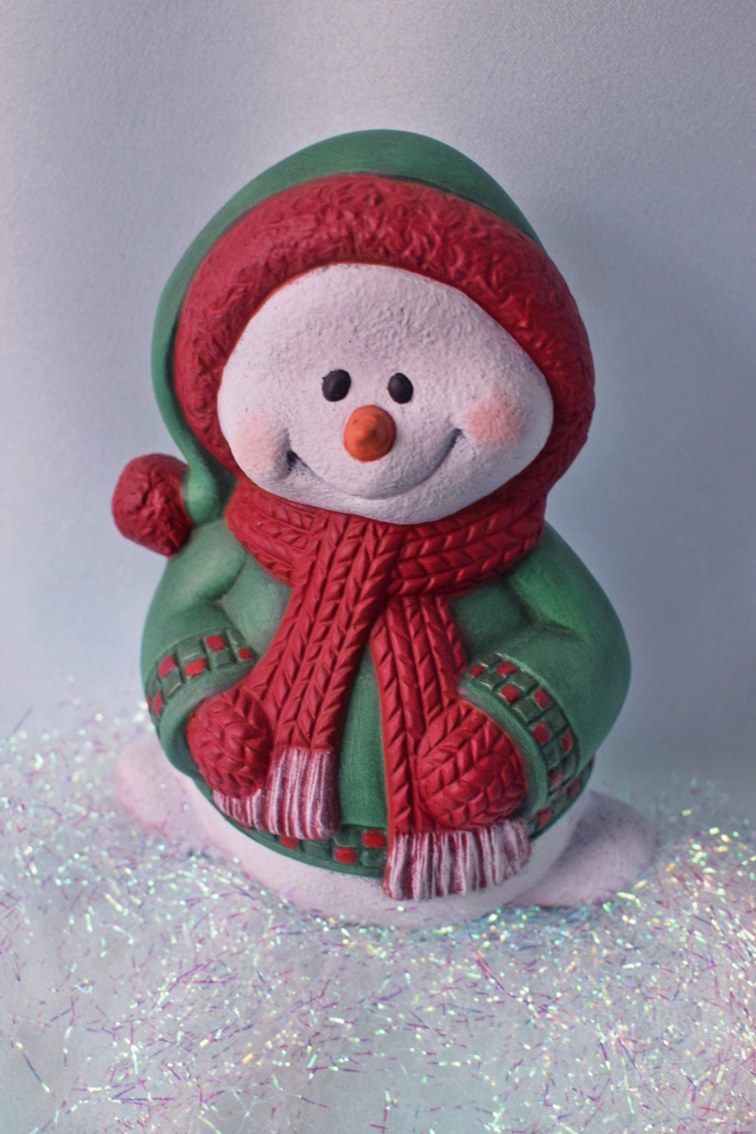 Ceramic Christmas Snowman - Classic Red and Green