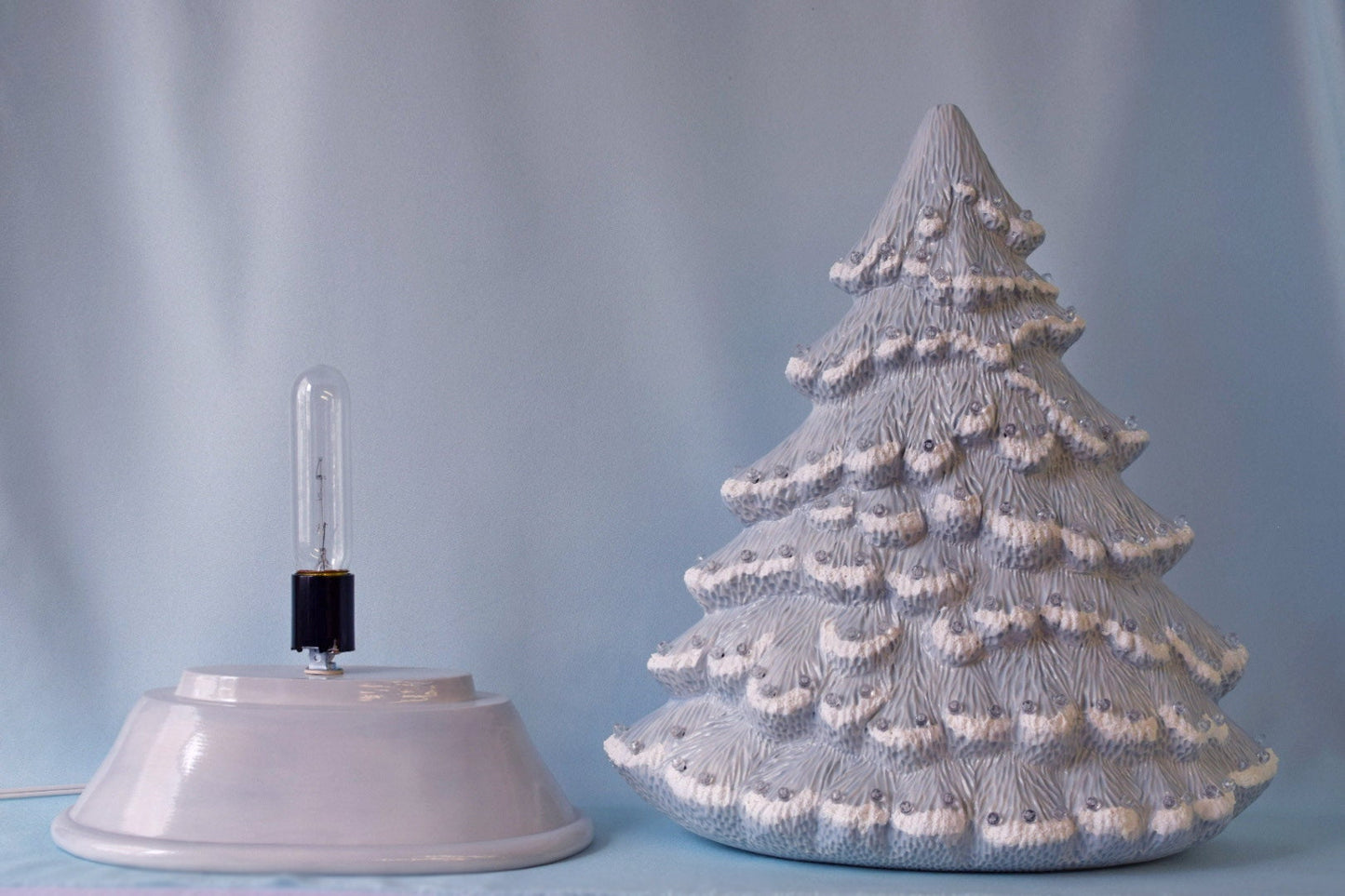 Snowy Blue Christmas Tree | Large Ceramic Light | Windowsill Style