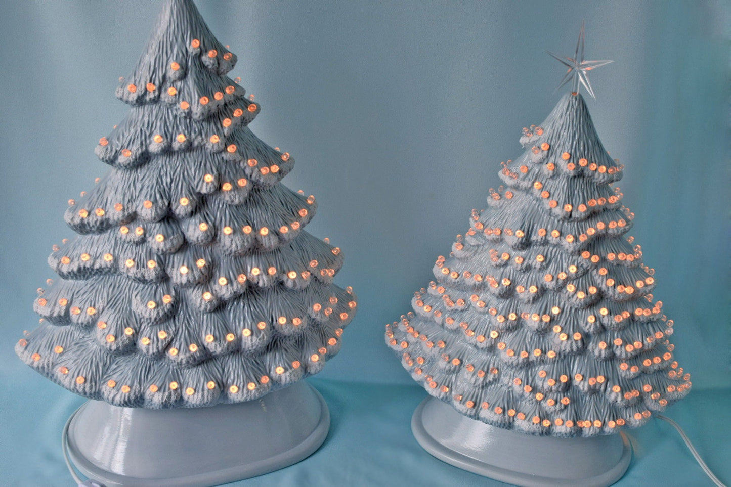 Snowy Blue Christmas Tree | Large Ceramic Light | Windowsill Style