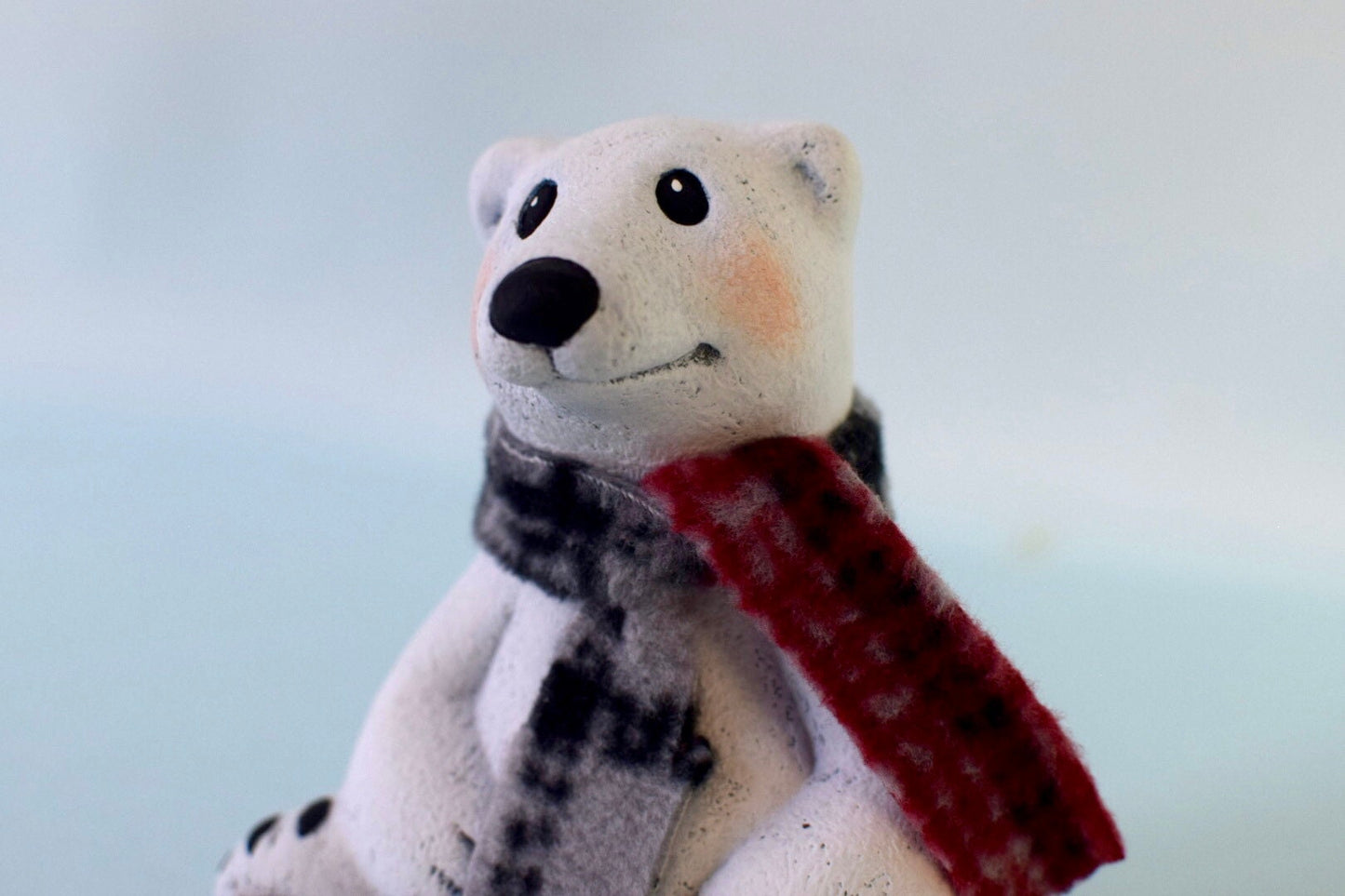 Cute Little Polar Bear All Bundled Up With Scarf - Teresa's Ceramics