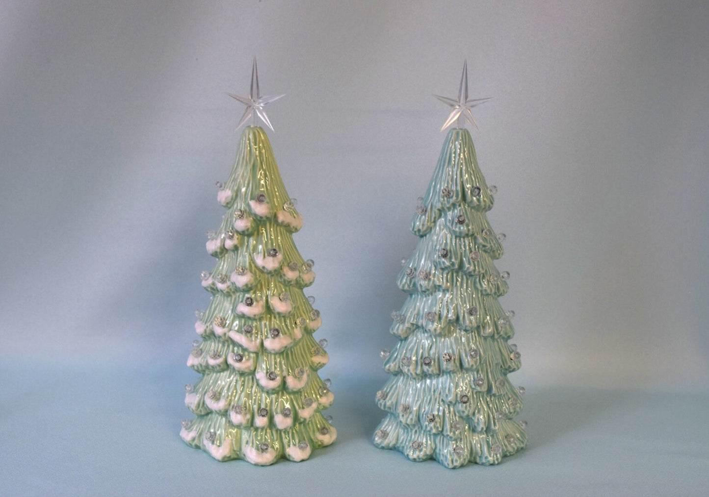Ceramic Christmas Tree - Light Green With Snow - Teresa's Ceramics