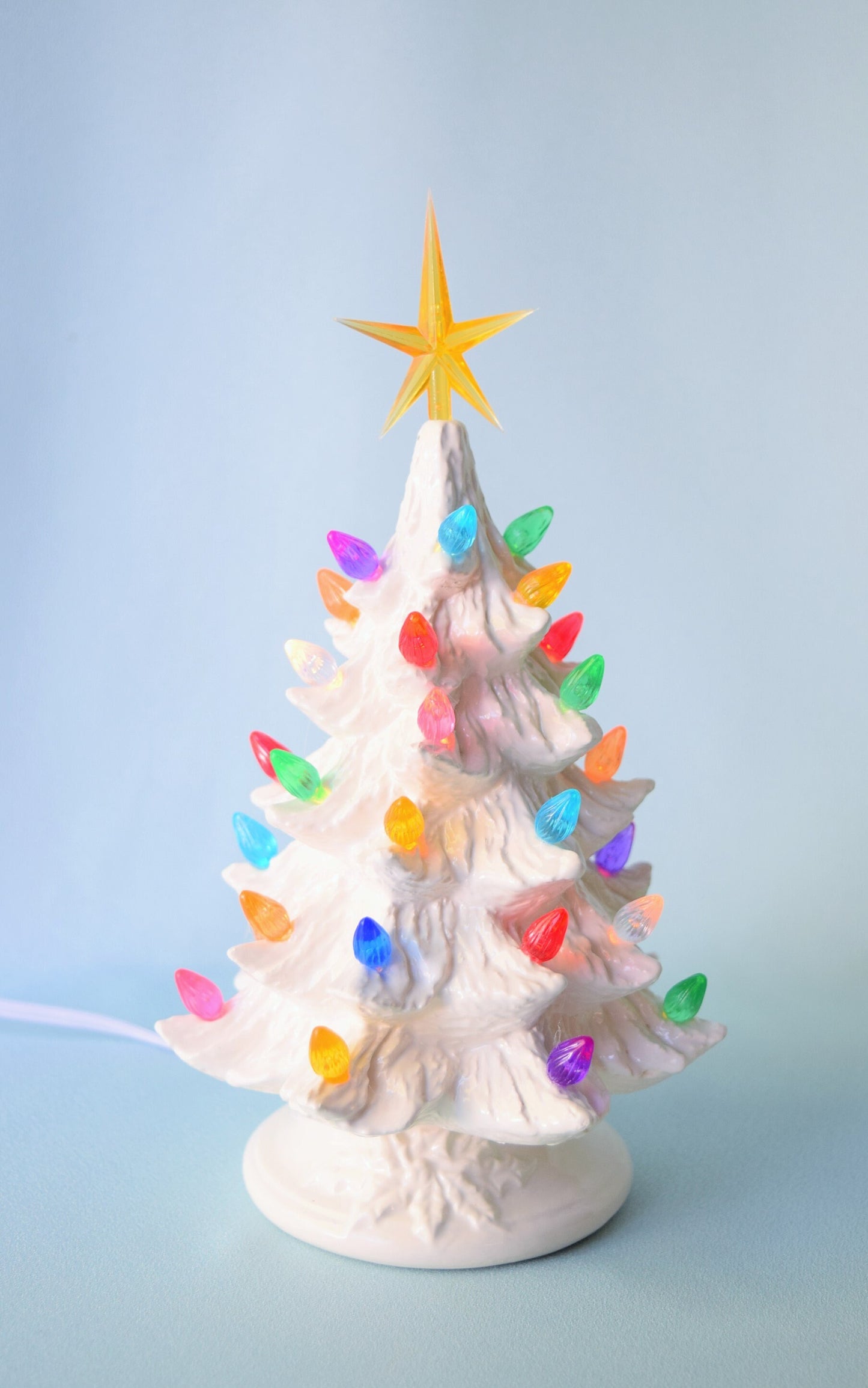 8-inch Vintage-Style White Ceramic Lighted Christmas Tree Centerpiece Nightlight Holiday Decoration