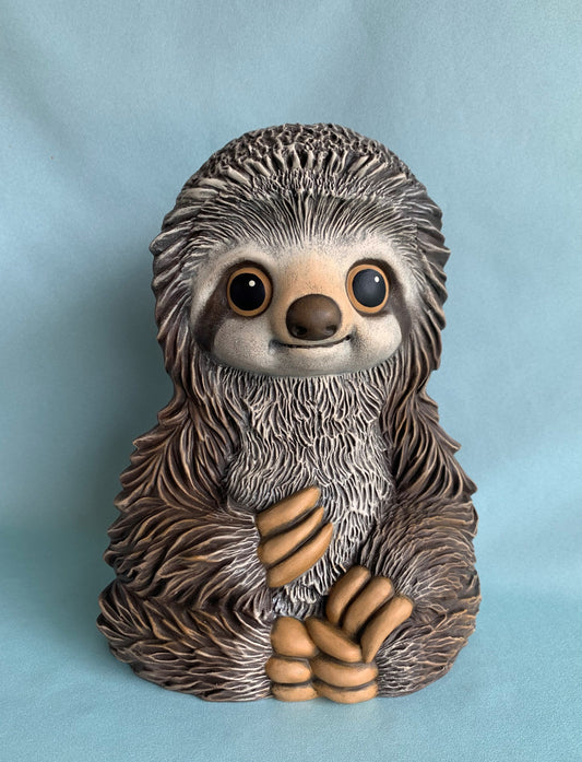 cute hand painted ceramic sloth sculpture