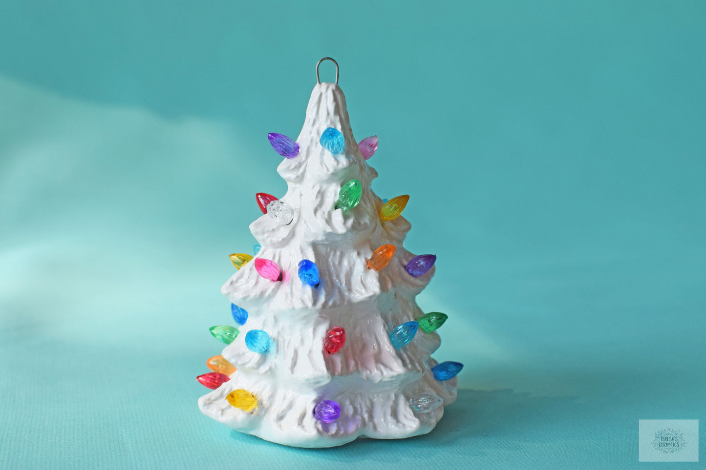 Miniature Ceramic Christmas Tree Ornament - Colorful Glaze Stocking Stuffer with Twist Bulbs