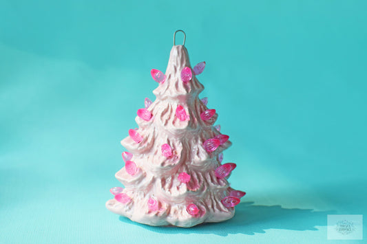 Petite Pink Ceramic Christmas Tree Ornament - Miniature Holiday Decoration for Festive Stockings