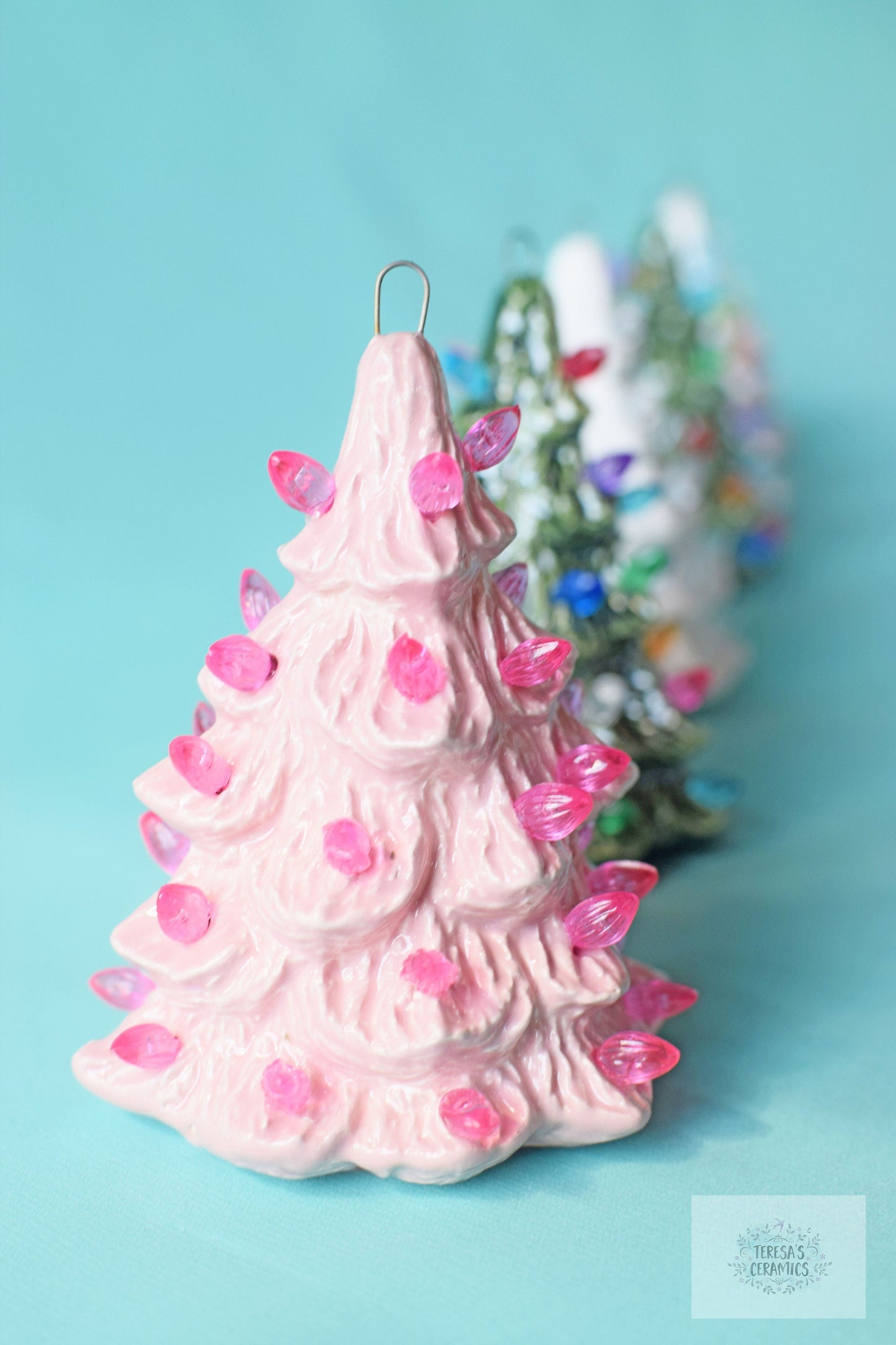 Mini Pink Ceramic Christmas Tree Ornament - Tiny Pink Ceramic Tree - Teresa's Ceramics