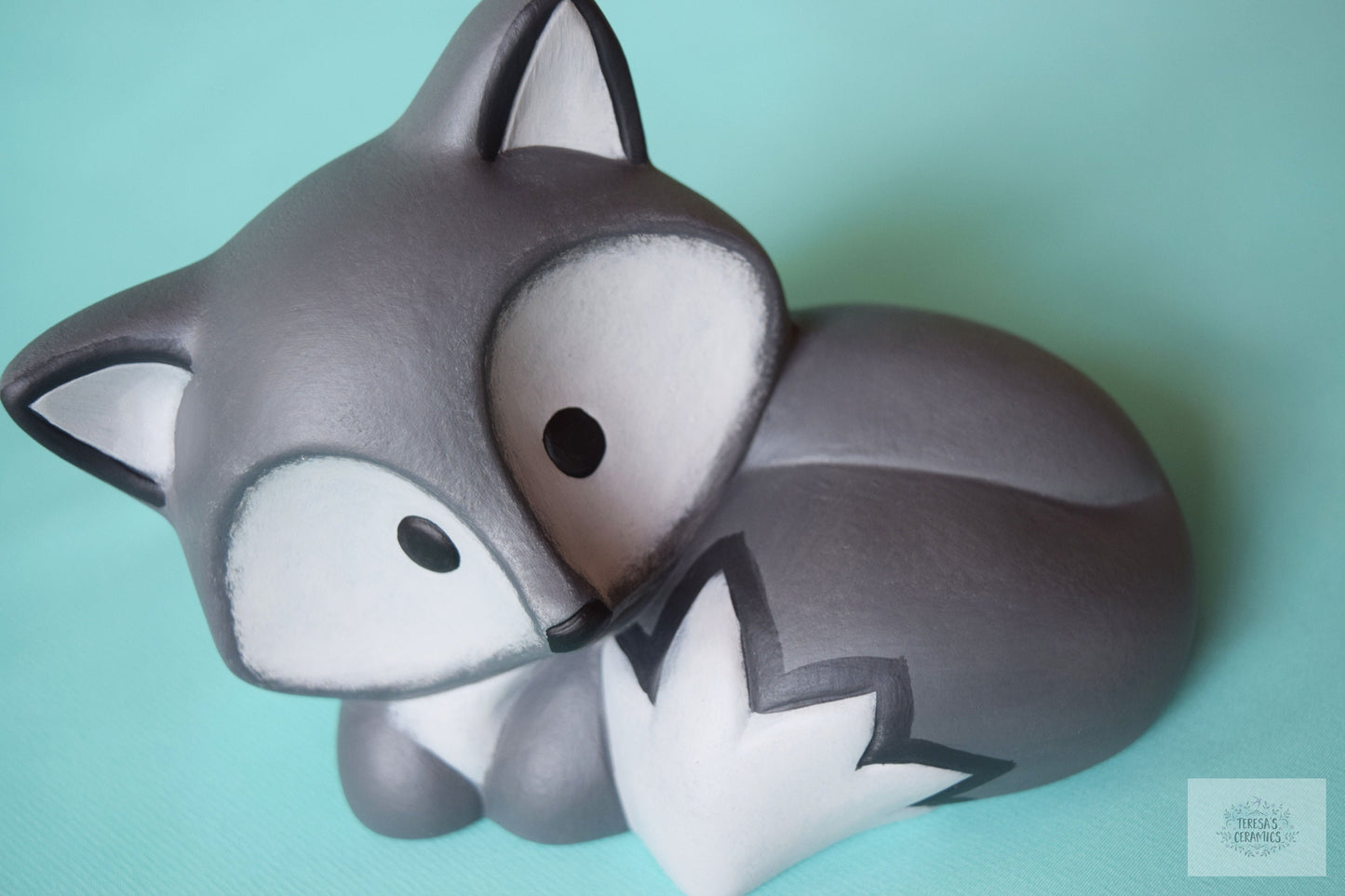 Adorable Ceramic Baby Gray Fox Figurine - Woodland Animal Nursery Decor for Baby Shower