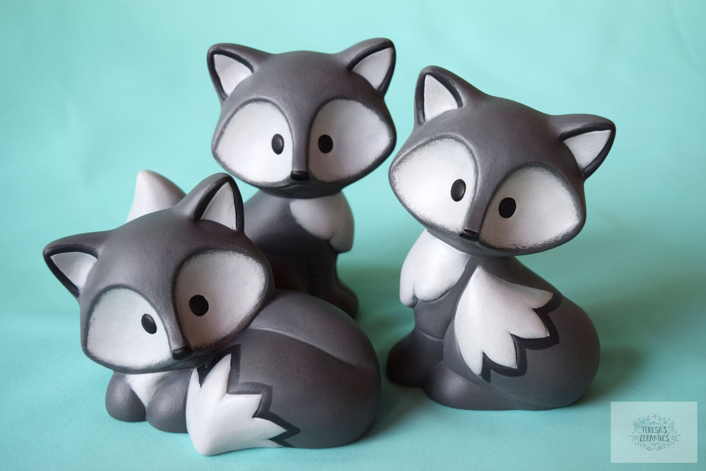 Adorable Ceramic Baby Gray Fox Figurine - Woodland Animal Nursery Decor for Baby Shower