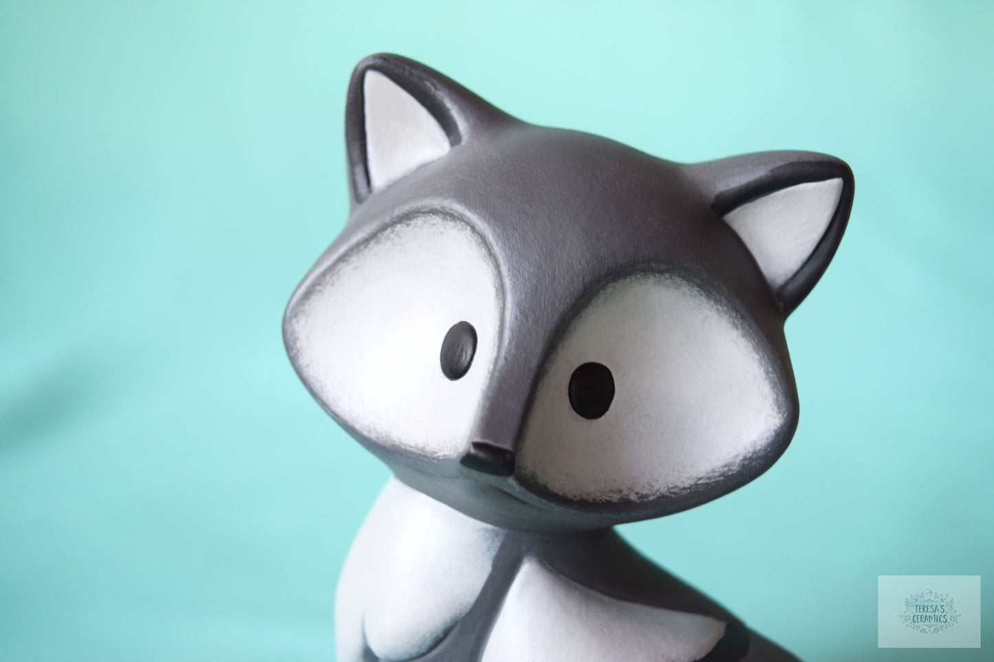 Whimsical Gray Ceramic Fox Figurine: Woodland Nursery Decor, Baby Shower Gift, Yard Art