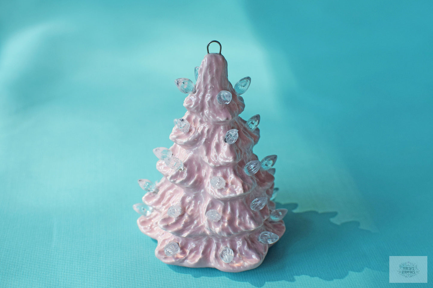 Miniature Ceramic Christmas Tree Ornament - Colorful Glaze Stocking Stuffer with Twist Bulbs