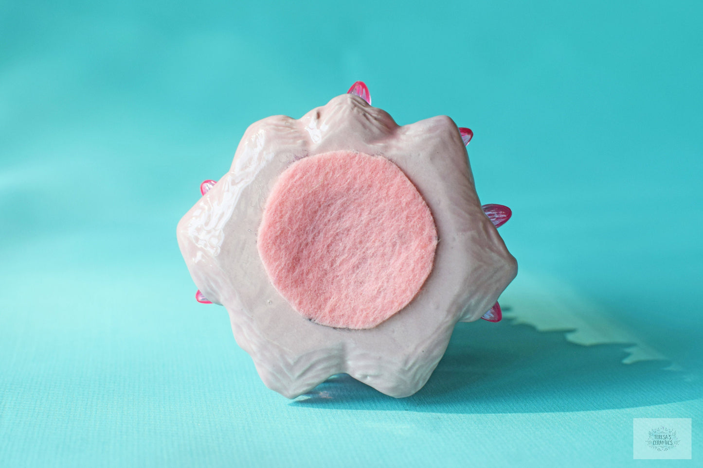 Mini Light Pink Ceramic Christmas Tree Ornament | Tiny Pink Ceramic Tree | Clear Light Accents - Teresa's Ceramics