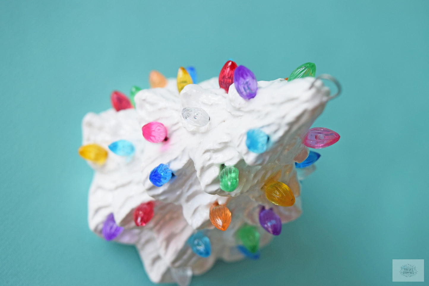 Multicolor Ceramic Christmas Tree Ornament - Tiny White Multicolor Ceramic Tree