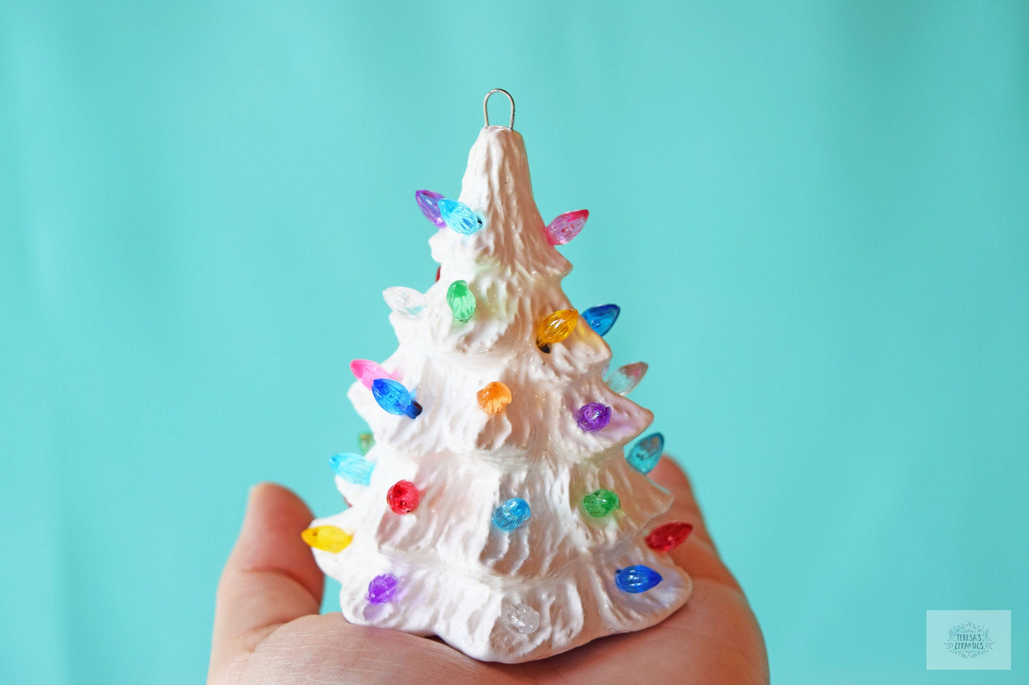 Multicolor Ceramic Christmas Tree Ornament - Tiny White Multicolor Ceramic Tree