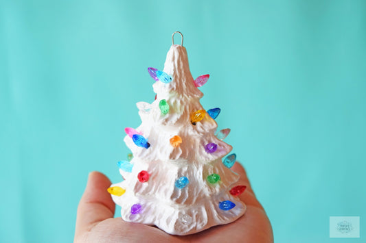 Multicolor Ceramic Christmas Tree Ornament - Tiny White Multicolor Ceramic Tree - Teresa's Ceramics