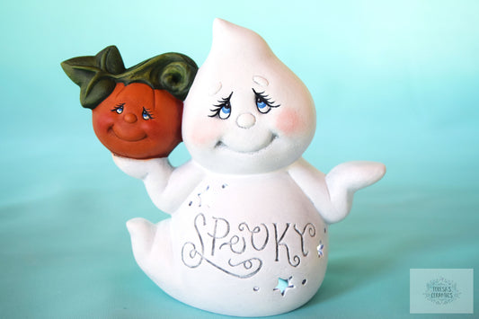 Bisque Ceramic Ghost Luminary | Tea Light Ghost | Spooky Halloween Décor - Do it yourself project - Teresa's Ceramics