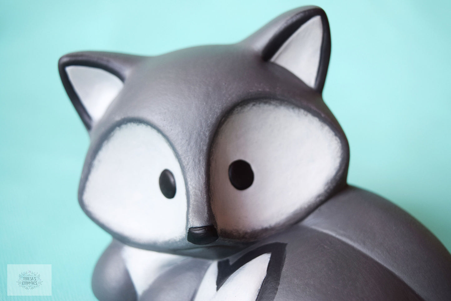 Adorable Ceramic Baby Gray Fox Figurine - Woodland Animal Nursery Decor for Baby Shower